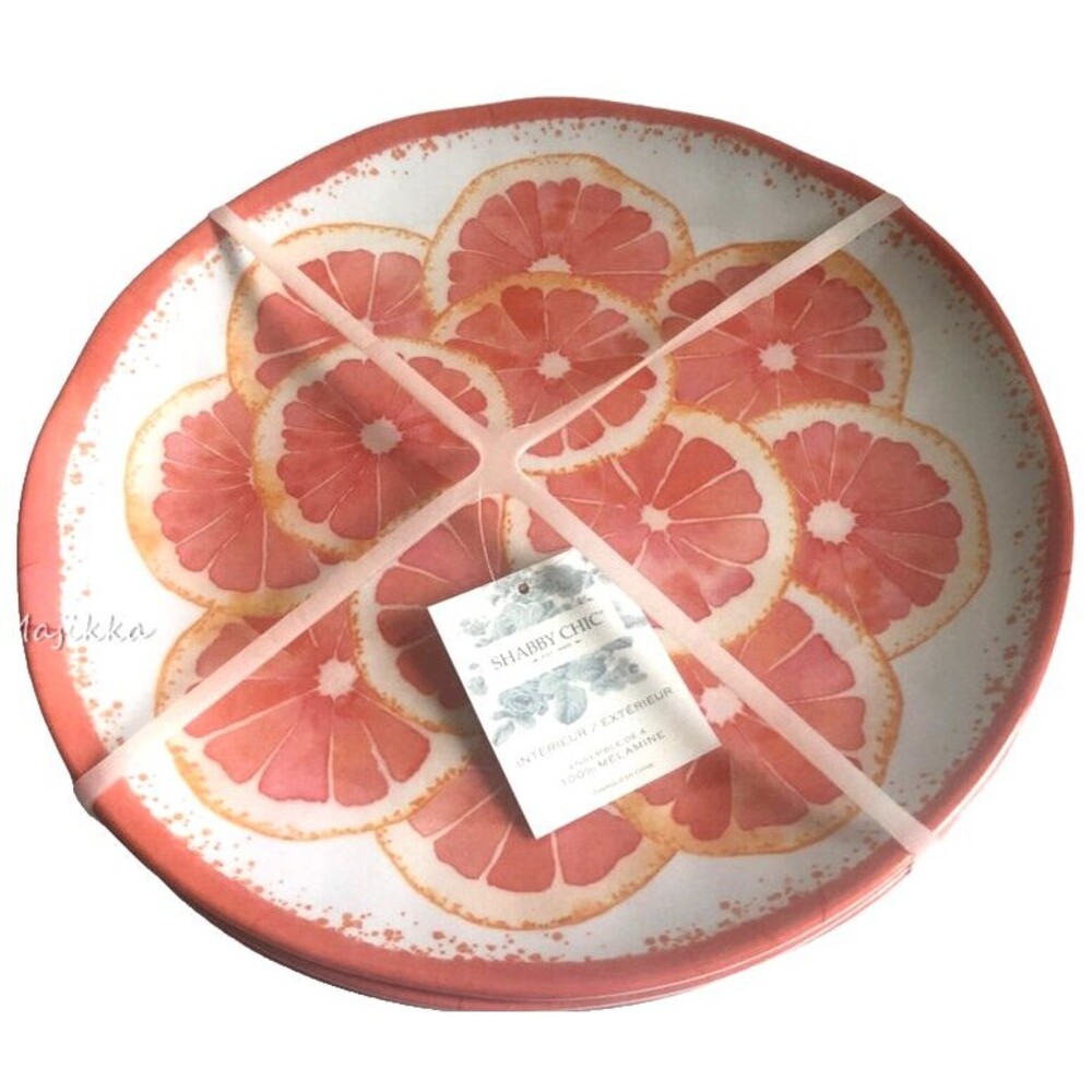 Grapefruit Melamine 11" Dinner Plates Set of 4 Cottage Shabby Outdoor Indoor